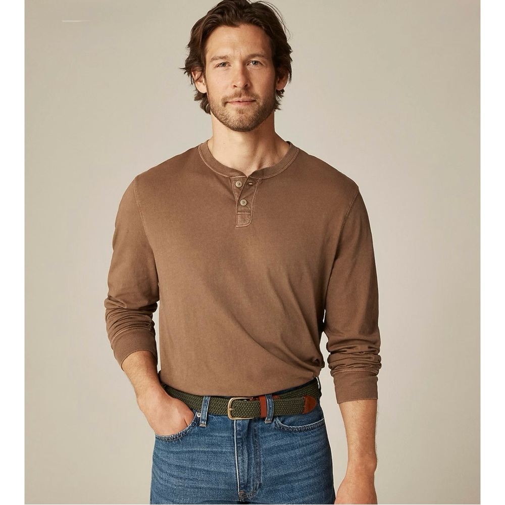J. Crew Vintage-wash Cotton Henley Burnt Mushroom Brown
